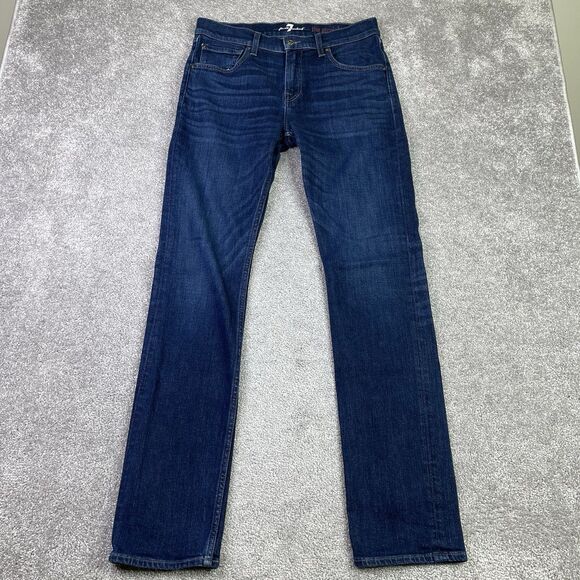 7 For All Mankind Jeans Men’s 32X32 Blue Straight Low Rise Dark Denim Stretch - Picture 1 of 14